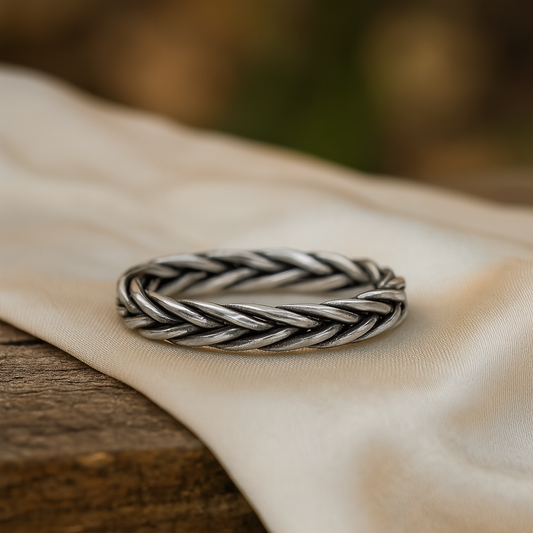 Thick Braided Silver Band Ring