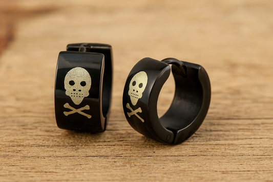 Black Surgical Steel Skull Huggies