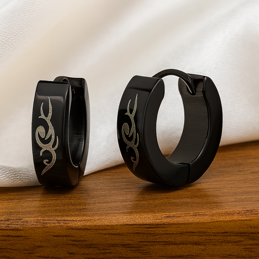 Black Surgical Steel Laser Etched Huggies